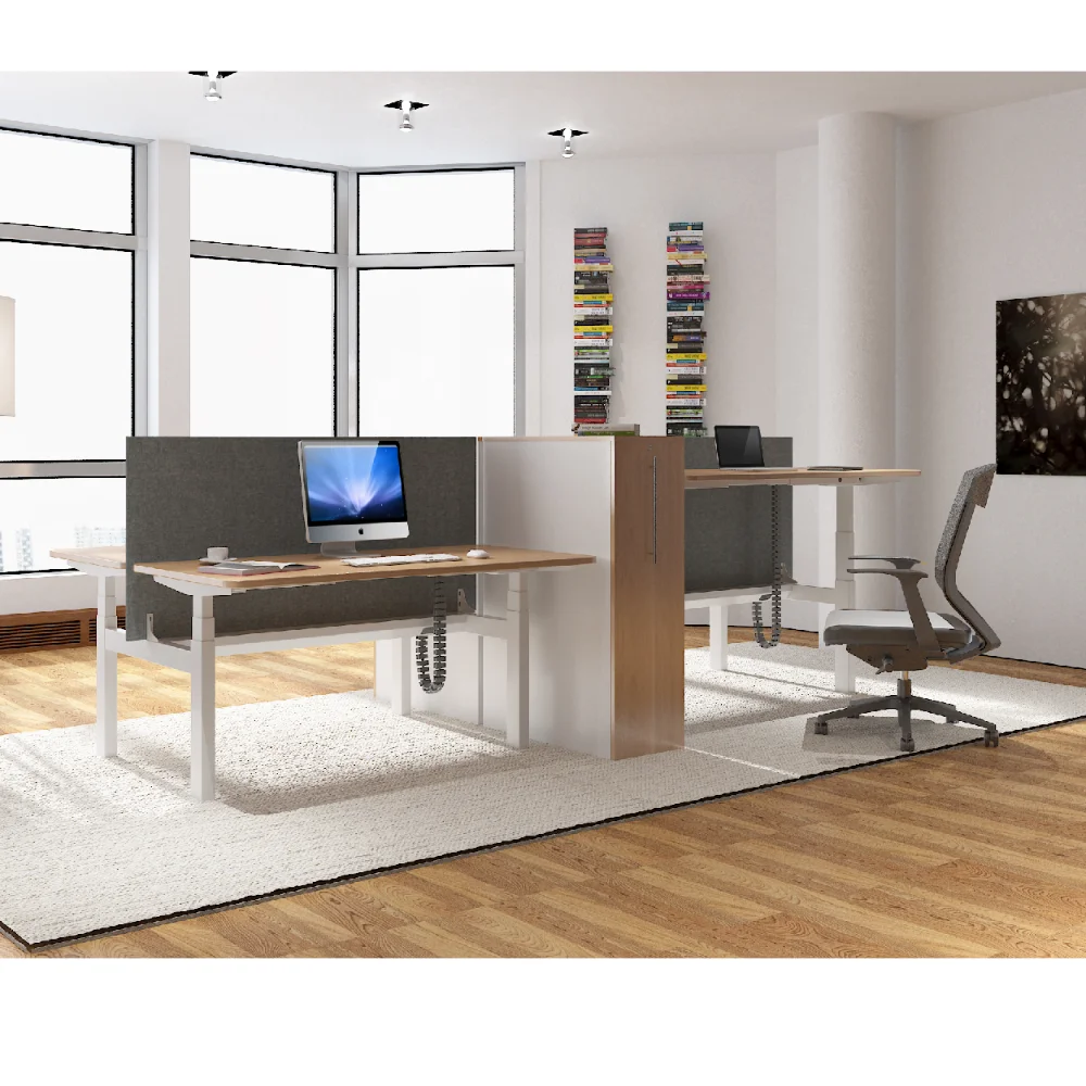 JIECANG 2 Person Four Legs Office Workstation Electric Stand Up Desk Adjustable Height