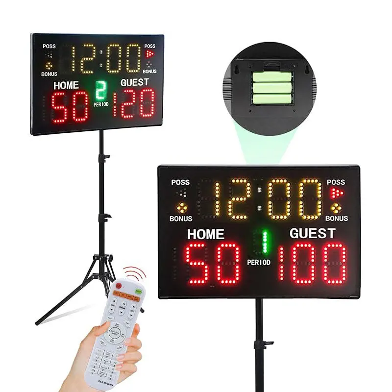 Basketball LED Digital Scoreboard With 24s Shot Clock Period Bonus Remote Control Electronic Game Score Keeper With Tripod