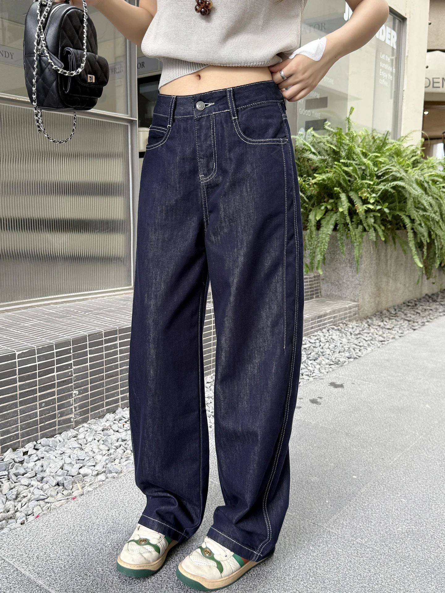 

Джинсы Deep Blue Knife женские, осень 2025, новые, прямые, свободные, утягивающие, широкие брюки в пол, повседневные, с высокой талией, из хлопка