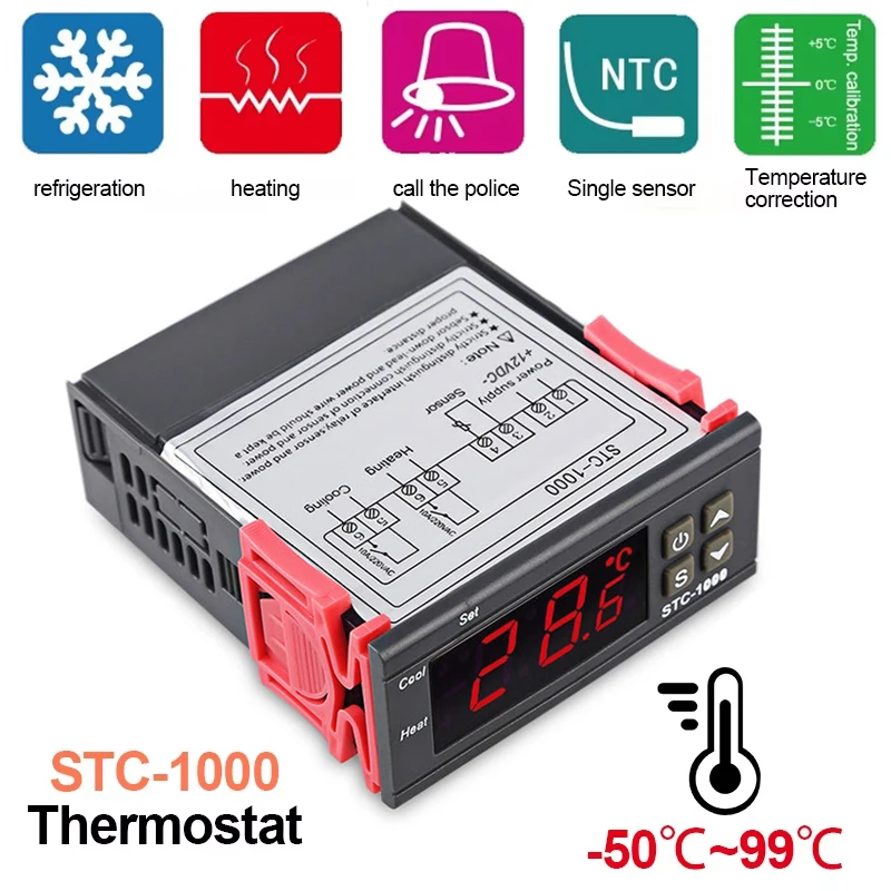 STC-1000 Digital Temperature Controller Thermostat for Incubator Refrigerator Thermoregulator Relay Heating Cooling 12V 24V 110V