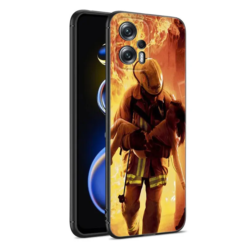 Firefighter Heroes Fireman Black Silicone Phone Case For Xiaomi POCO X3 X4 NFC F5 M3 M4 M6 X5 X6 Pro F3 F4 GT 5G C55 C65 M5