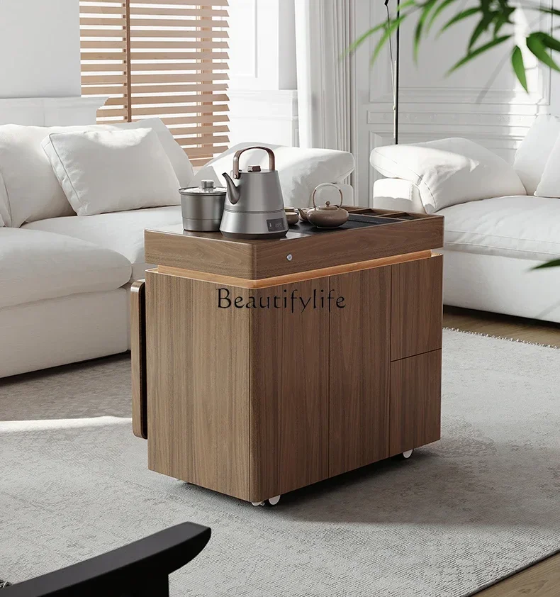 FG11Mobile tea cart kettle integrated light luxury modern high-end solid wood small tea table