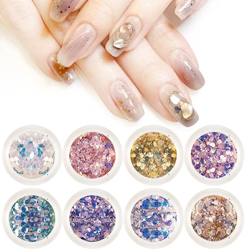 6 Grids/Bag Nail Art Sequins Colorful Nail Polish Flakes Foils For Manicures