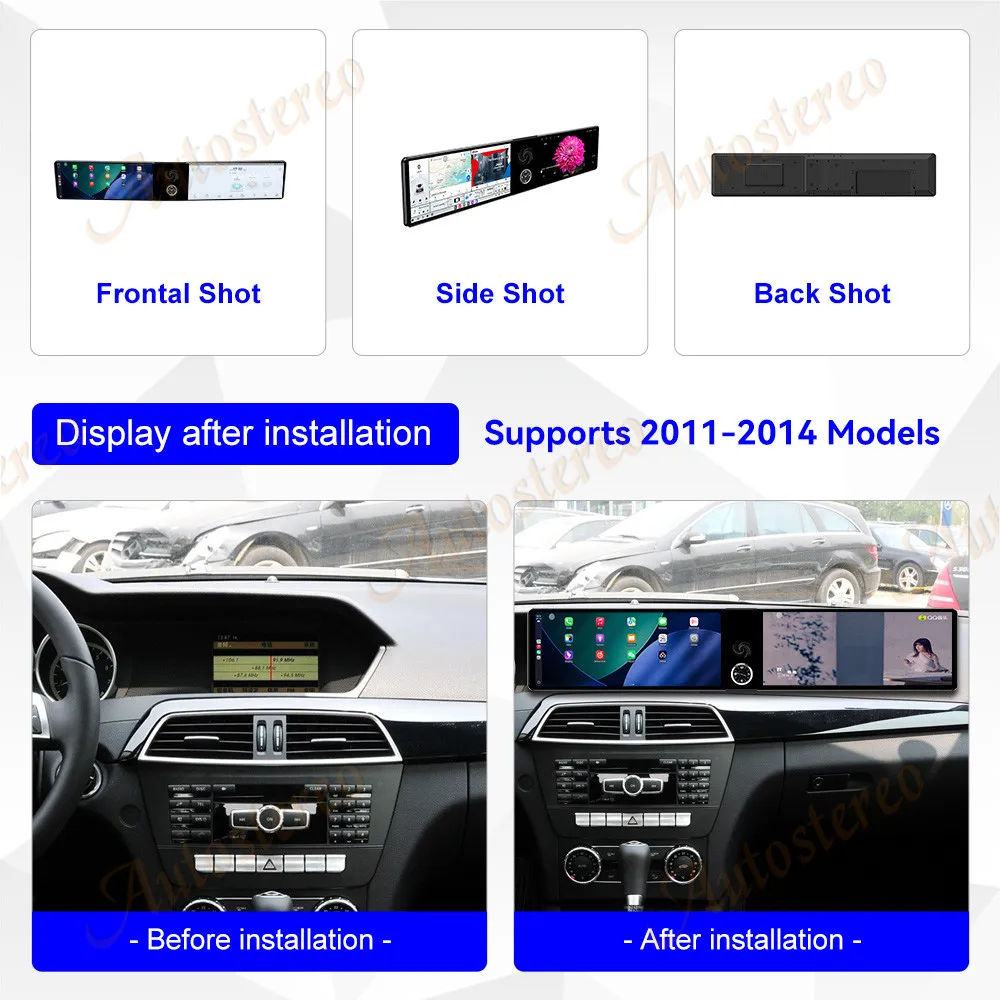 Dual Screen 12.3 inch Carplay Android 14 Car GPS Navigation For Mercedes-Benz C 2011-2014 Head Unit Multimedia Player Car Radio