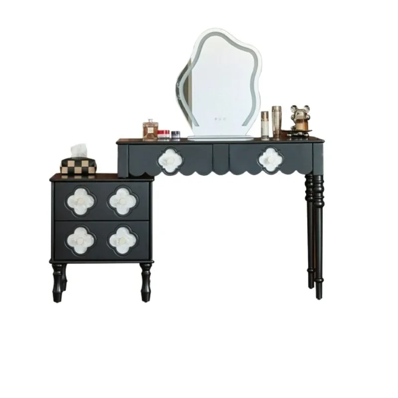 

Medieval dressing table, chest, integrated black, French retro bedside table, solid wood makeup table