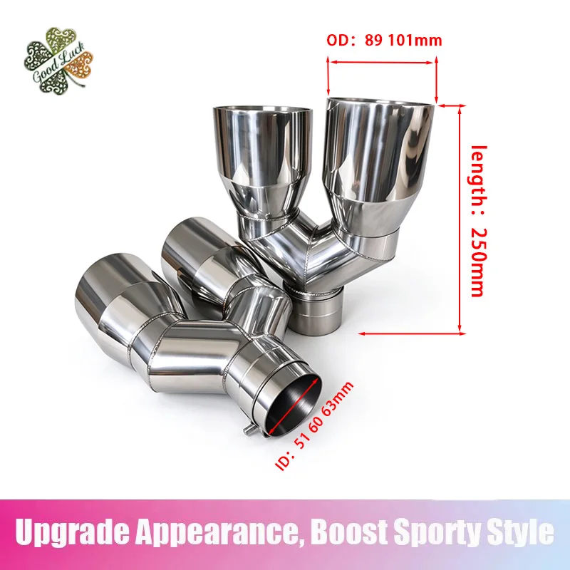 1 Piece Univeral Exhaust Systerm Dual Tips Y Type Stainless Steel Tail Pipes Cars Accessories For Auto Modify Nozzle For Muffler