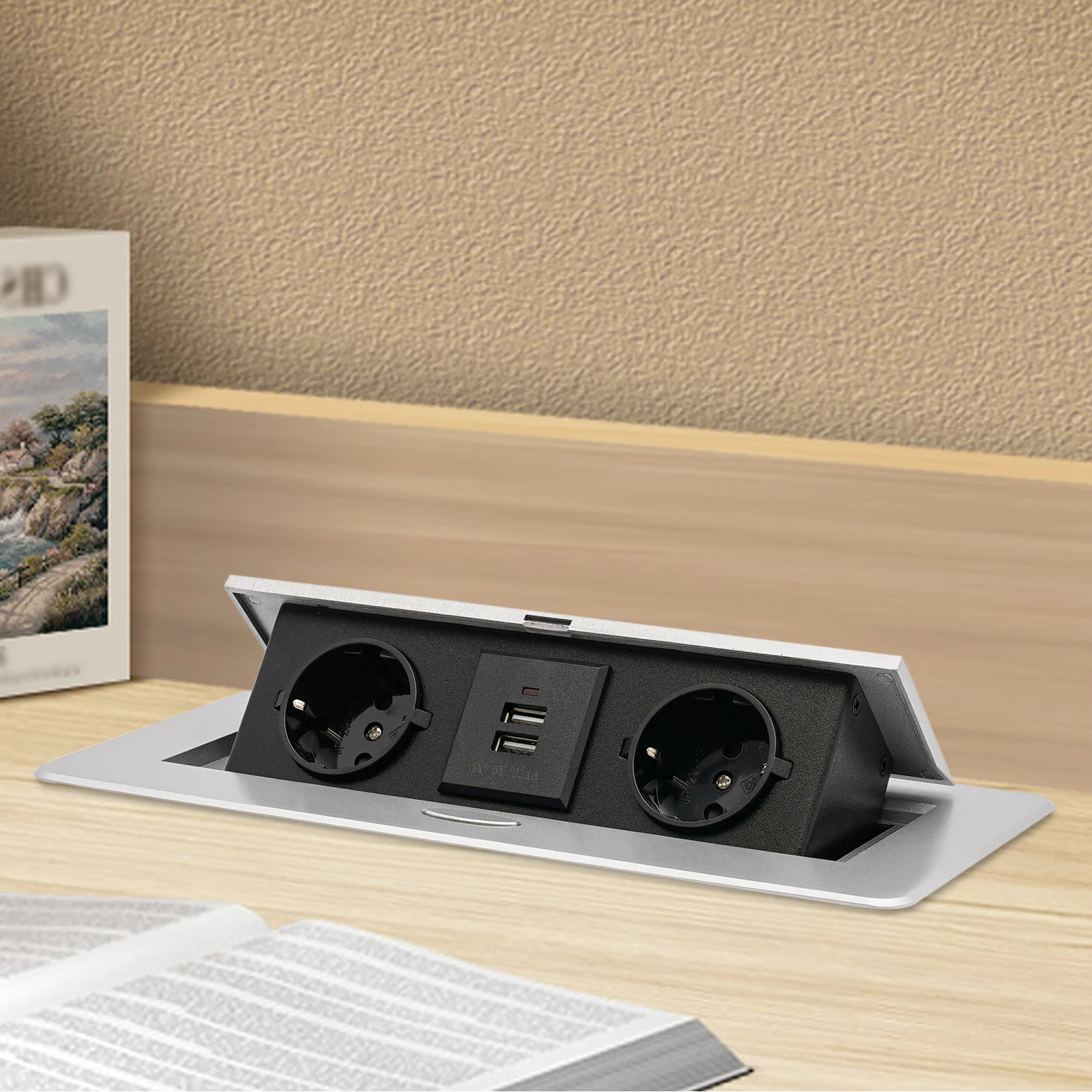 Prise pop-up rétractable, prise de bureau cachée en alliage d'aluminium avec Ports de chargement USB pour comptoir de bureau et de cuisine