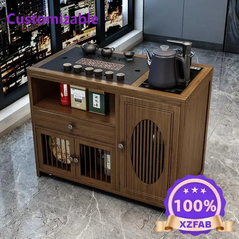 Factory Direct 2026 Mobile tea table Tea table Household solid wood tea cart Living room table  set Automatic kettle integrated