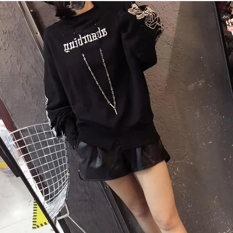 Streetwear Woman with Letter Prints Aesthetic Spring Aesthetic Autumn Long Sleeve Top Sweatshirts for Women Rhinestone Clothes