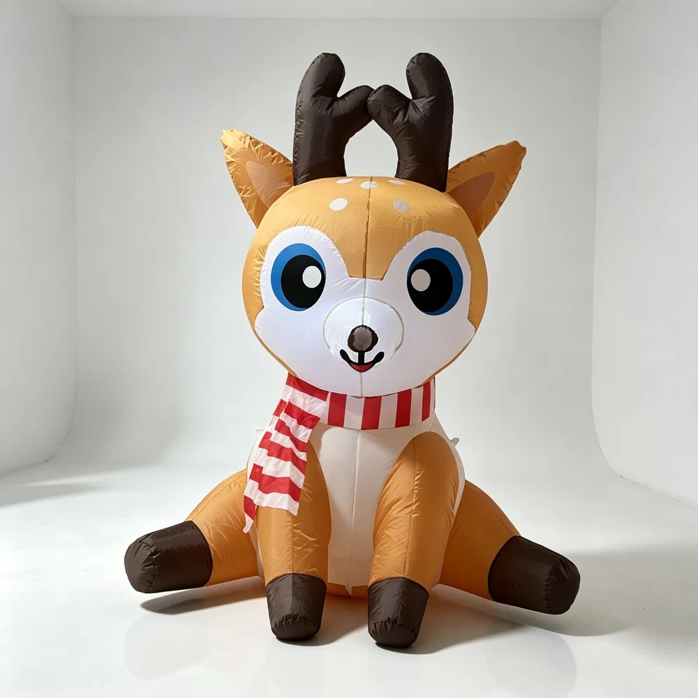1.5M Christmas Inflatable Sitting Reindeer, with LED Lights, Waterproof Blow‑up Yard Decoration for Indoor Outdoor Xmas Holiday