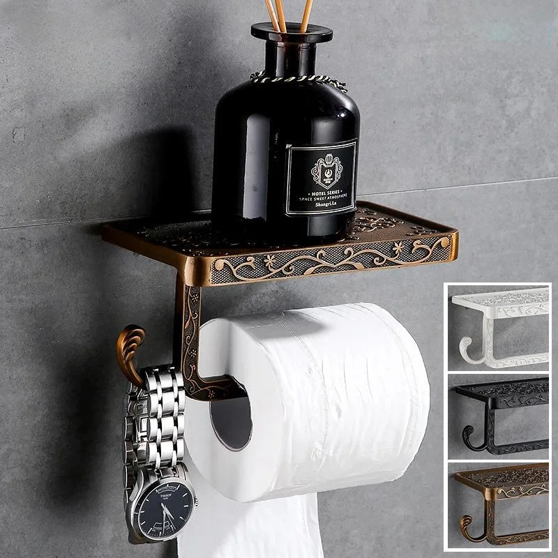 

Space Aluminum Bathroom Organizer Mobile Phone Roll Paper Towel Holder European Style Carved Toilet Tissue Box Storage Rack