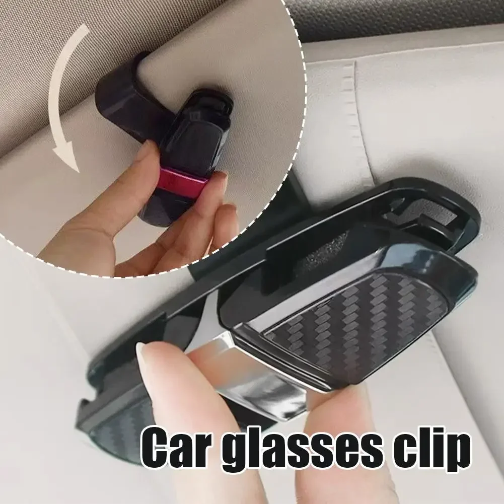 Car Carbon Fiber Look Glasses Clip Sun Visor Sunglasses Holder 180 Degree Adjustable Universal Auto Card Ticket Fastener