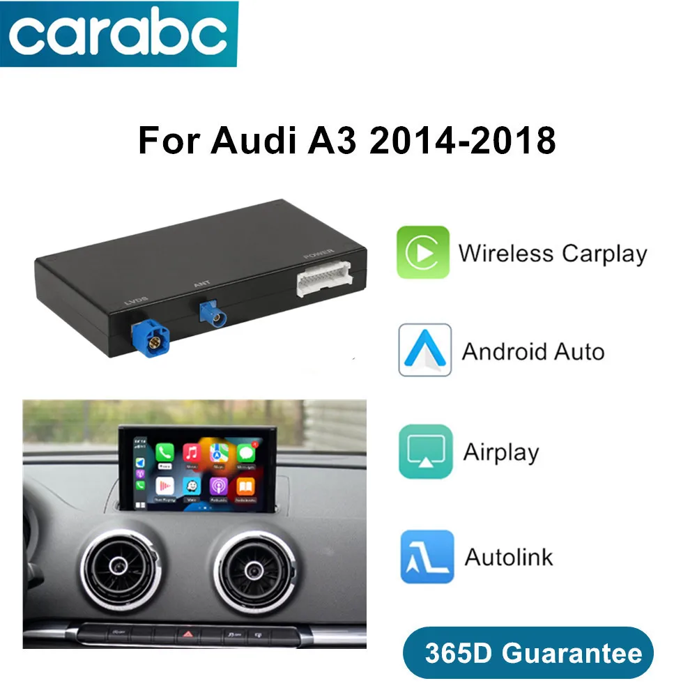 CARABC For Audi A3 S3 8v 2013-2018 Wireless CarPlay Android Auto Adapter Mirror Link AirPlay Bluetooth GPS Navigation