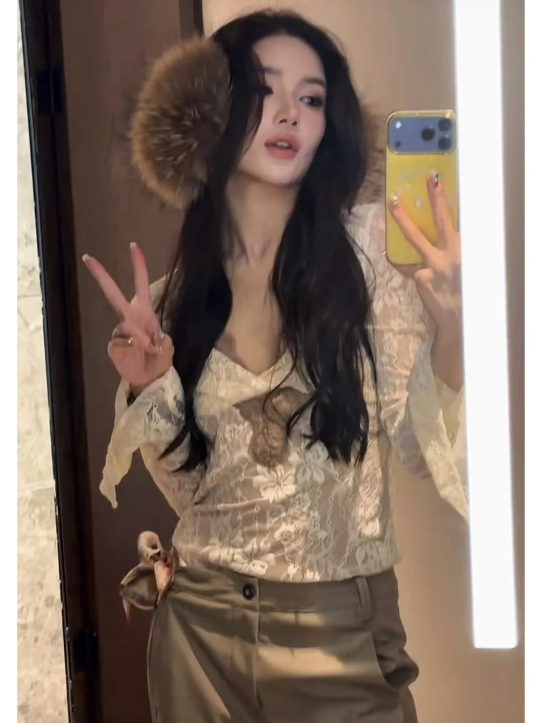 

Pure Desire Spicy Girl Color Blo Knot Lace Deep V Long Sve Onesie Waist Cinch Сексуальное нижнее белье Топ с высокой талией ort Pants