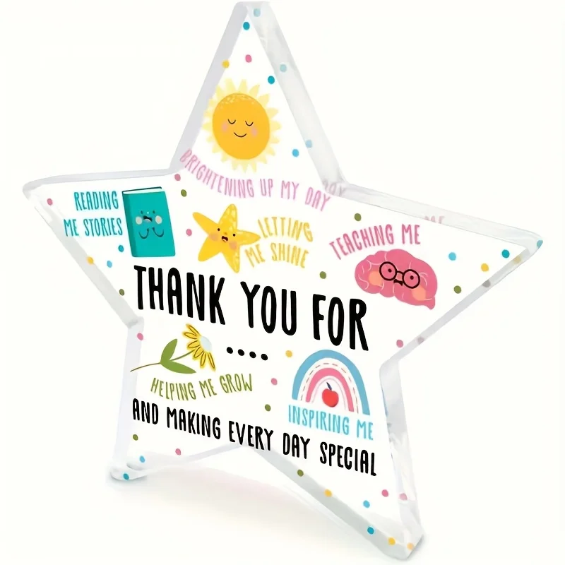 1pc, Acrylic Star Shape Appreciation Plaque (4.72''x4.72''/12cm*12cm), Teacher Thank You Gift, Inspirational Desk Decor,