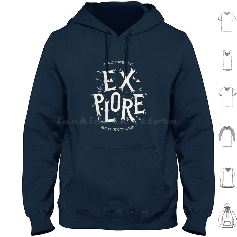 De Explore Hoodie Cotton Long Sleeve Explore Adventure Live Life Free Spirit Wanderlust Travel Type Typography Text Motto