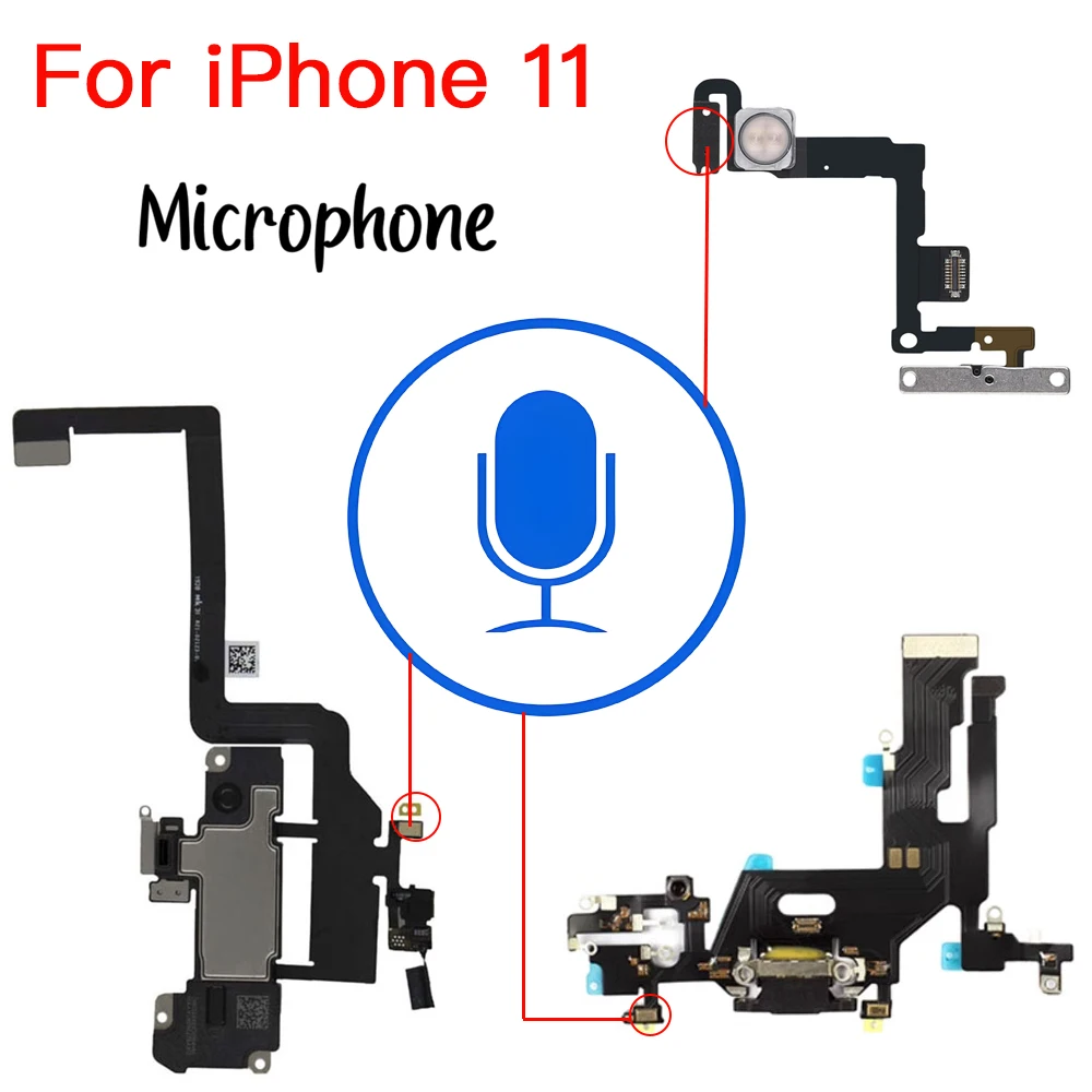 Replacement Microphone For iPhone 11 Ear Speaker Charing Dock Port Power Button With Flex Cable