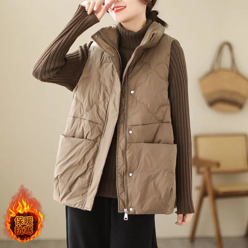 

Vintage Women Puff Vest Waistcoat Quilted Sleeveless Cardigan Korean Fashion Autumn/Winter Jackets Tops Warm Casual Loose New