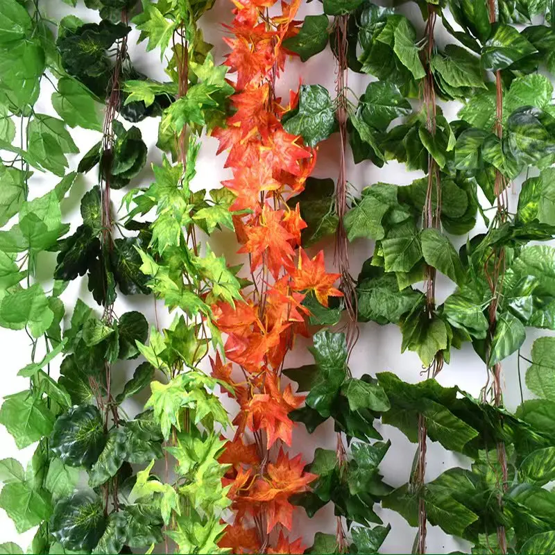 5/12PC Green Artificial Lvy Leaf Garland Plant Foliage Home Decor Rattan String Wall Decoration Fake Hanging Vine Leaf Plant