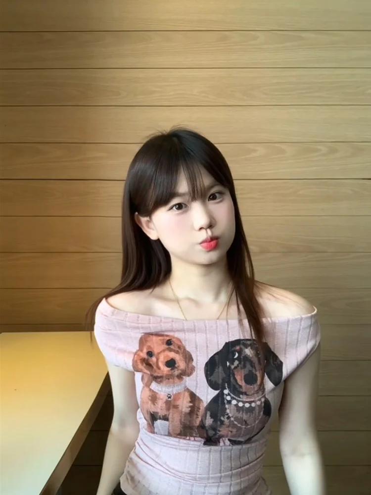 American Sweet Spicy oulder T-shirt ort-Sve monospalla Donna Estate dimagrante Sli Bellissimo top ort-ort