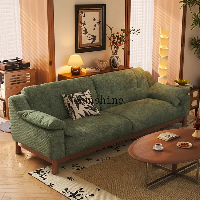 Retro solid wood living room small apartment simple dismantling and washing cotton and linen fabric sofa  FT