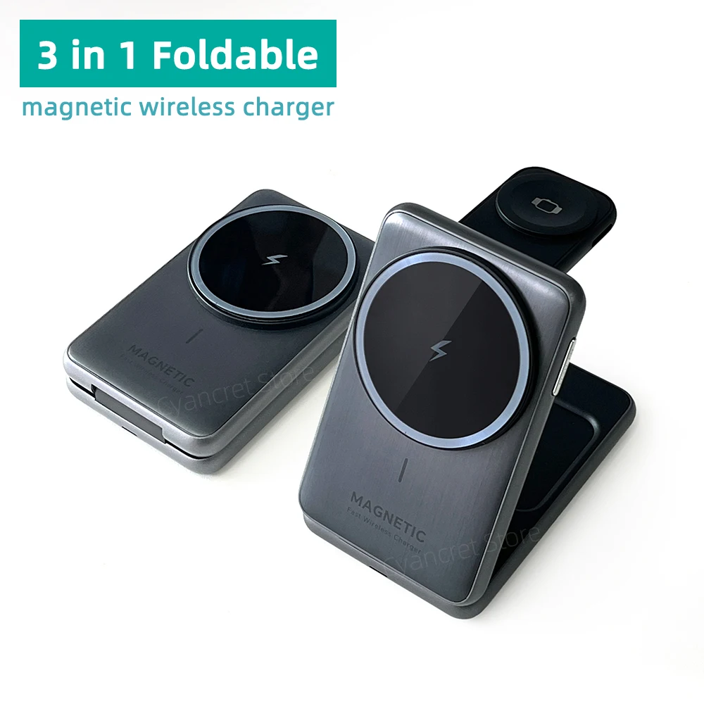 

2025 Портативная магнитная подставка для беспроводного зарядного устройства 3 в 1, складная дорожная быстрая зарядка для IPhone 12-16, Apple Watch AirPods, док-станция 3-4