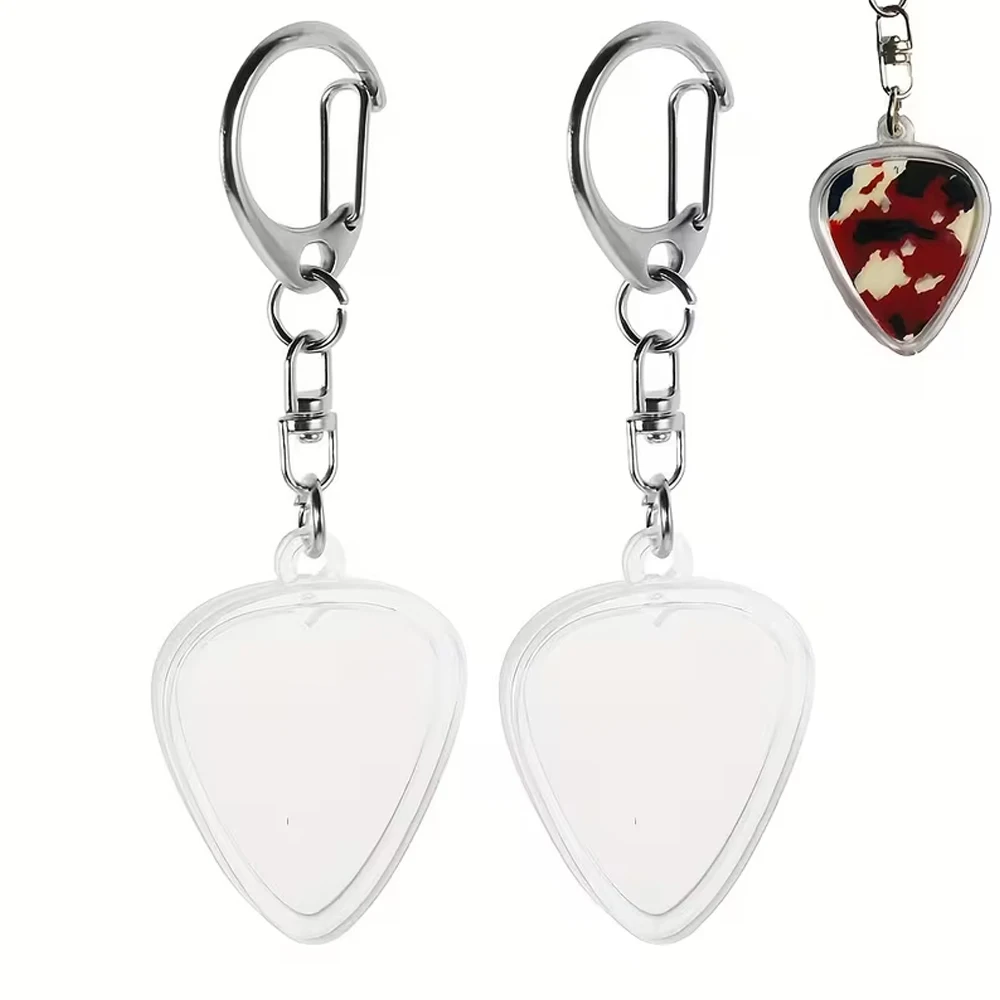 2-in-1 Guitar Pick Storage Keychain - Can Hold Guitar Picks and Photos at the Same Time, Heart-Shaped Transparent Case, Portable Transparent Storage Box (Pack of 2)