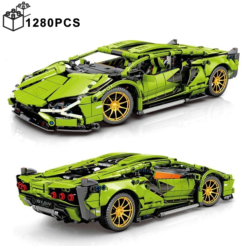 

1280PCS Technical 1:14 Sian Lambor Sports Car Building Blocks MOC City Speed Vehicle Assemble Bricks Toys For Kids Boys