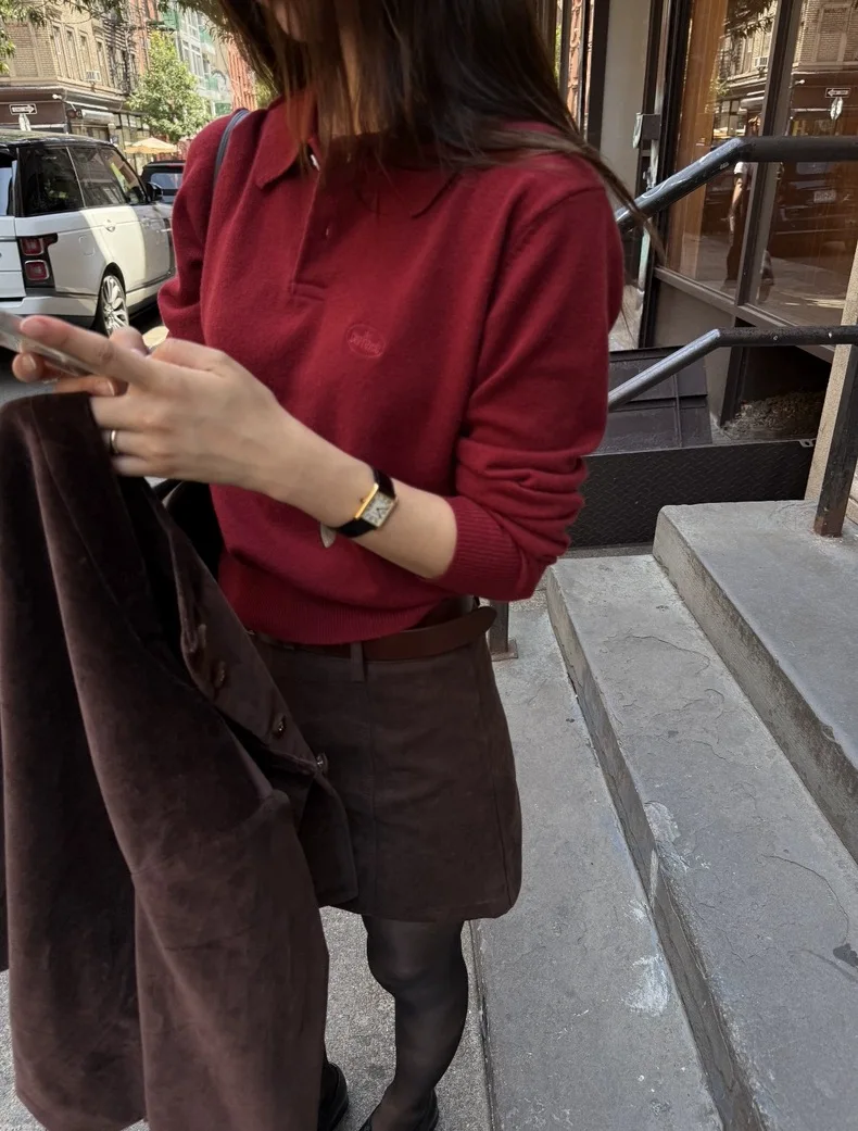 

Красная вязаная кофта из смесовой шерсти для женщин, однотонная, осенне-зимняя, новая, модная, удобная для повседневной носки, мягкая, дышащая