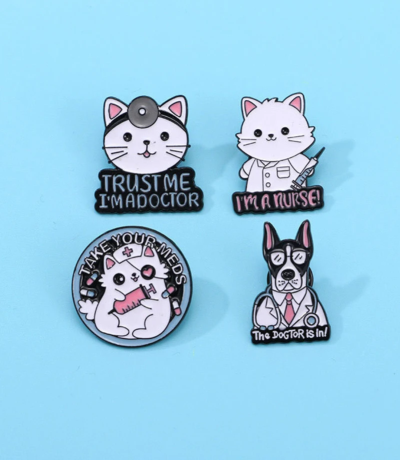 Medizinische Metall Brosche Nadelrohr Stethoskop Erste-Hilfe-Set Katze Krankenschwester Hund Arzt Tier Patient Medizinische Abzeichen Punk Pins Schmuck – Detail 15