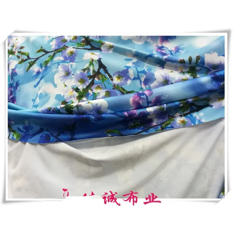 Factory Direct Sales of Four Sided Elastic Milk Silk Knitted Bottom Plum Blossom Printed for Dresses and Long Skirts Fabric