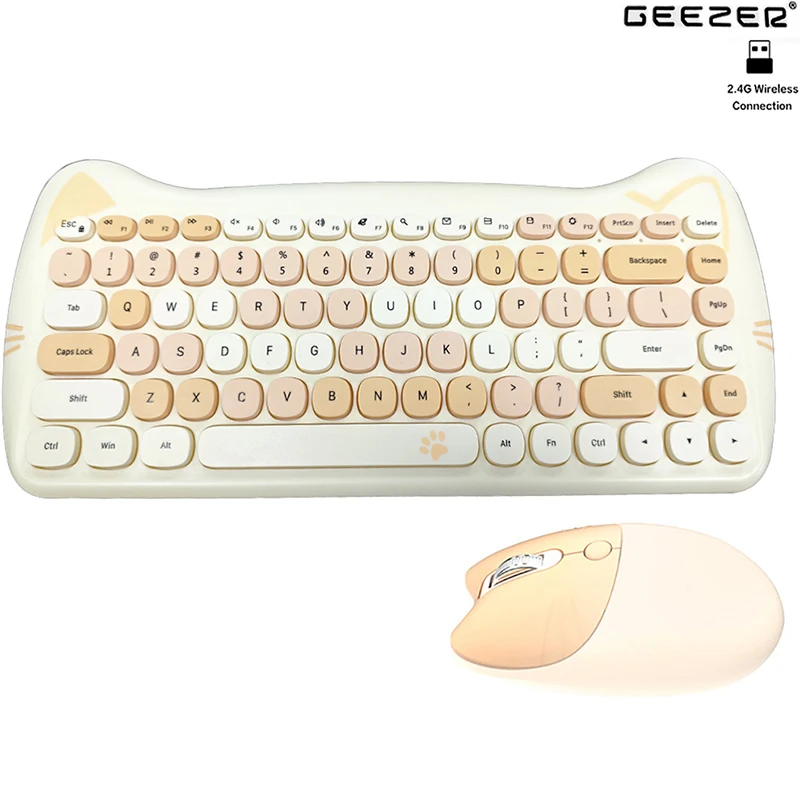 

2.4G Plug and Play Wireless Keyboard Mouse Combo 84 Keys Cute Cat Wireless Silent keyboard mouse set for PC/Laptop/Desktop