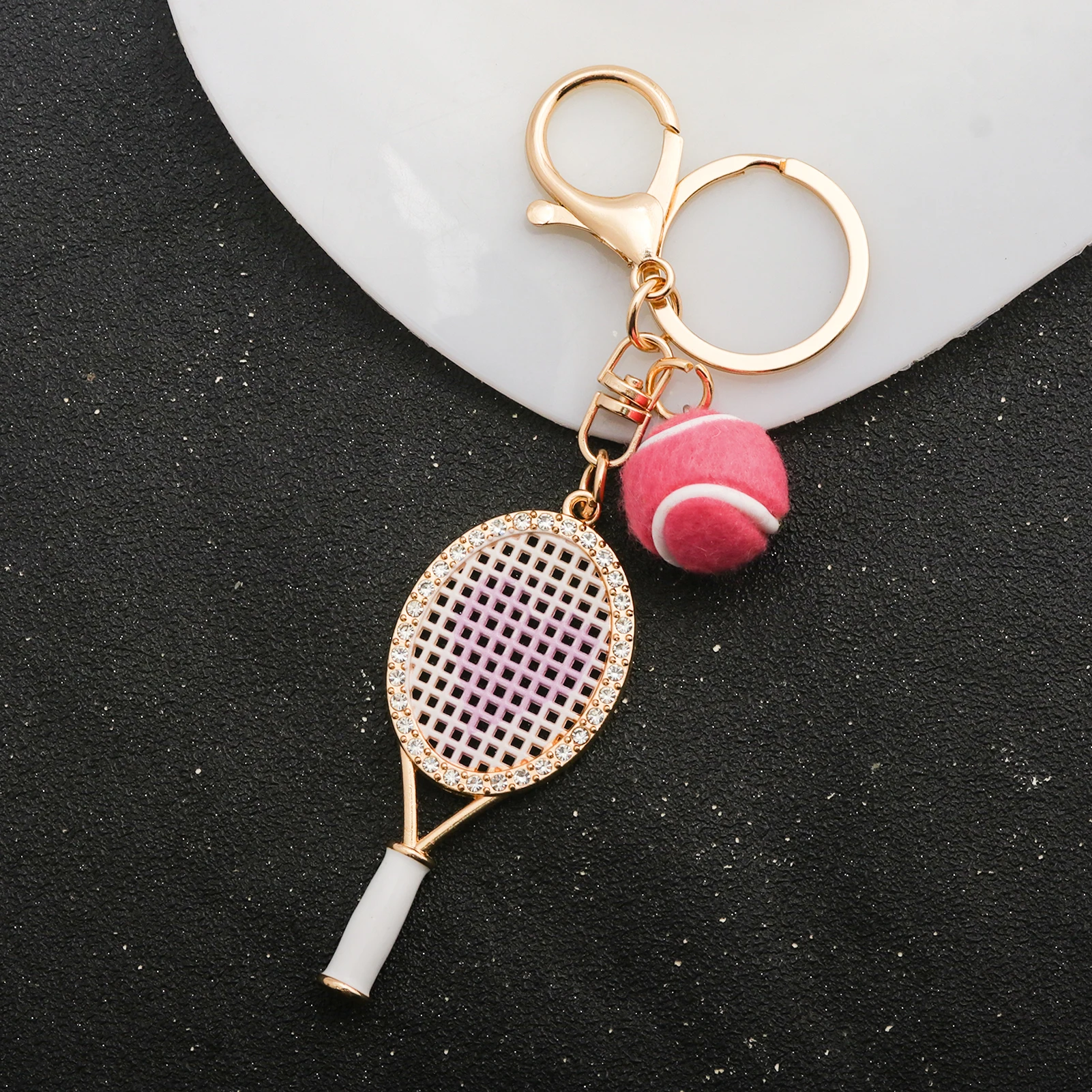 Kristallherz-Tennisschläger-Schlüsselanhänger, Mini-Filz-Tennisball-Taschenanhänger, Sport-Schlüsselring, Rucksack- und Handtaschenanhänger, Geschenk für Frauen – Detail 4