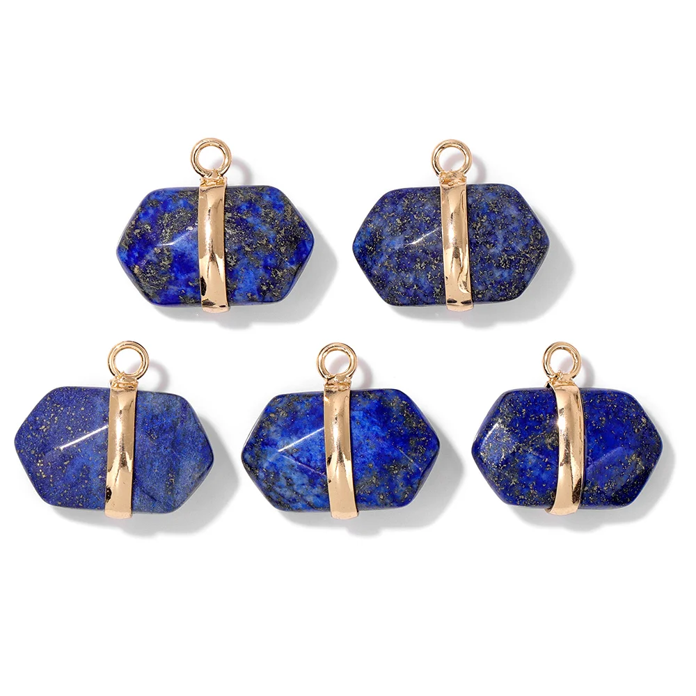 5PCS Natural Lapis Lazuli Gem Pendant Healing Power Stone Connector Charms For Wisdom Health Prosperity Jewelry Necklace DIY - view 5