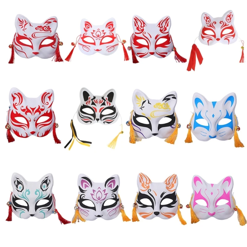 Anime Demon Slayer Foxes Mask Hand-painted Japanese Mask Half Face Mask Festival Ball Kabuki Kitsune Masks Cosplay Prop