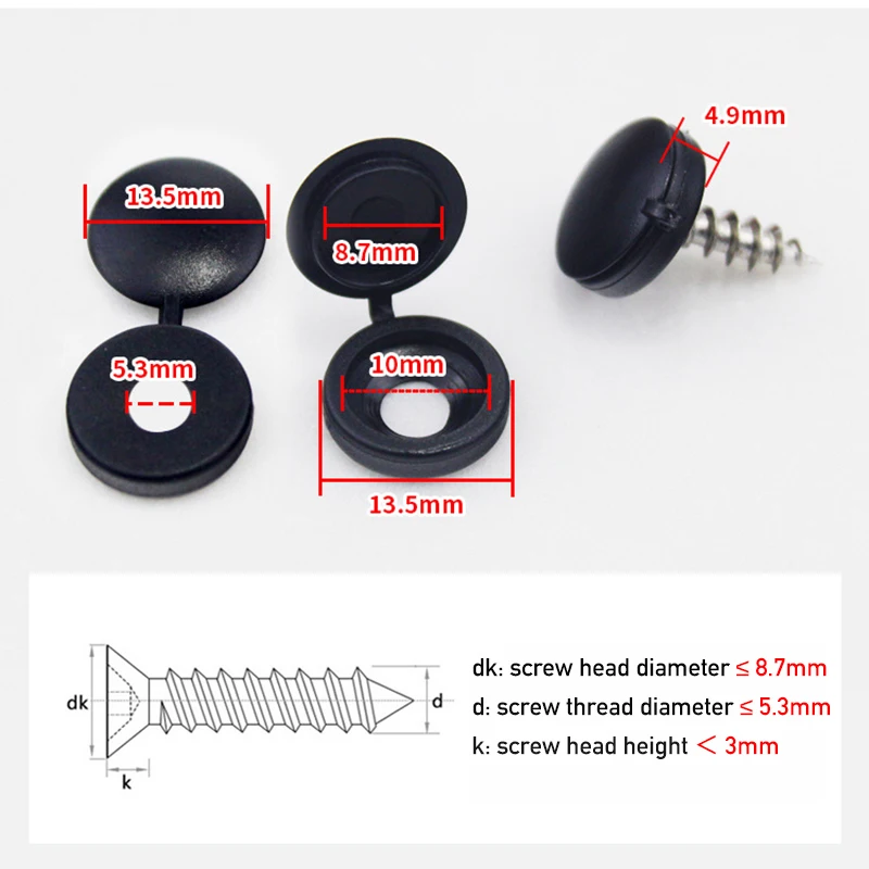 KAK 100pcs Screw Cap Decorative Cover Self Tapping Screw for License Plate Anti-rust Buckle Phillips Screw Protective Covers