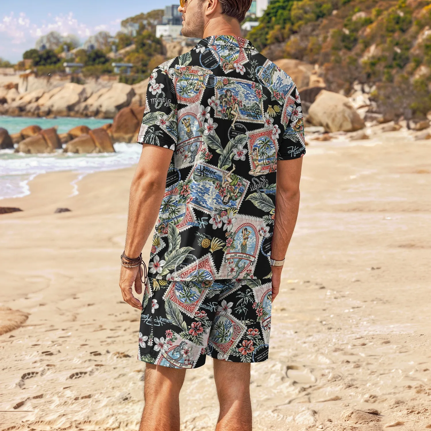 Palm Tree Tropical Men's Degree 3D Printed Hawaiian Shirt and Shorts Set Casual Fashion Short Sleeve Shirt Set for a Casual Look