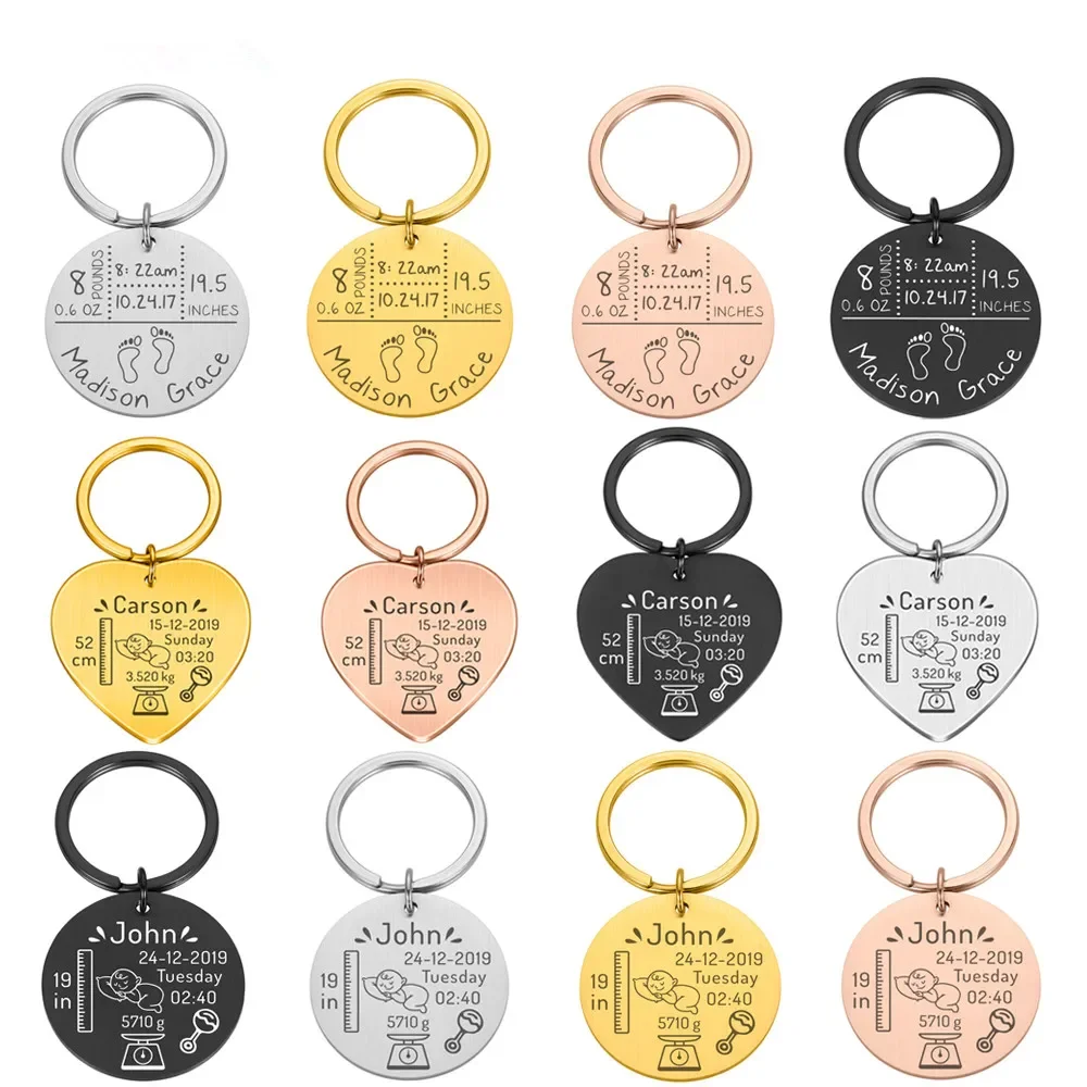 Personalized New Baby Birth State Keychain Gift For New First Father Mother Day Gift Baby Name Date Weight Time Height Key Rings