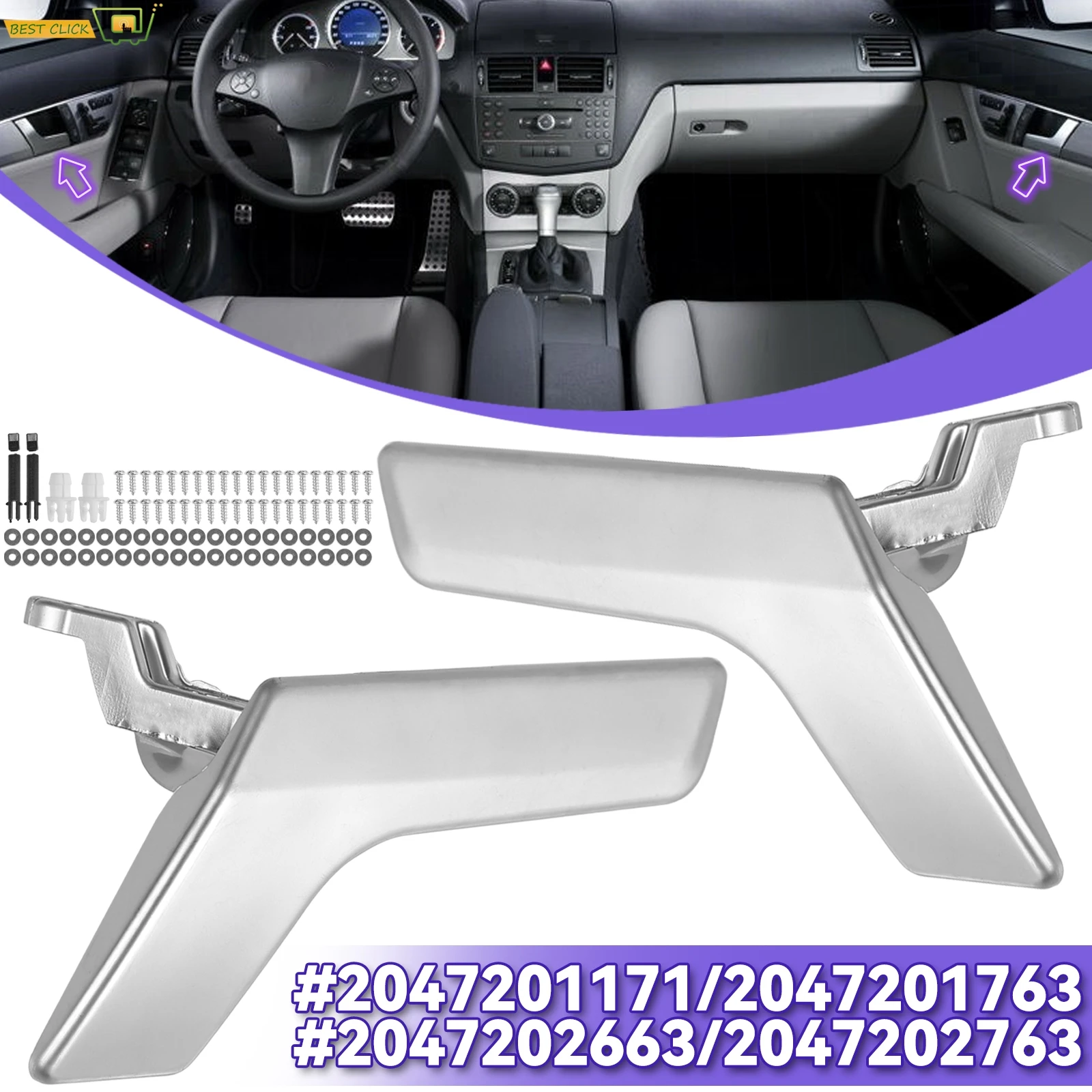 

L+R Matte Silver Interior Opening Door Handle 2047202663 For Mercedes Benz W204 C-Class GLK 300 C180 C200 C300