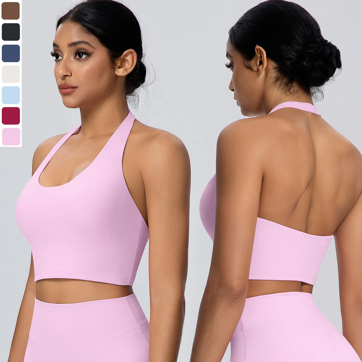 

Sexy Backless Neck Strap Bra for Woman Breathable Workout Top Shock-absorbing Running Yoga Bra with Chest Pad