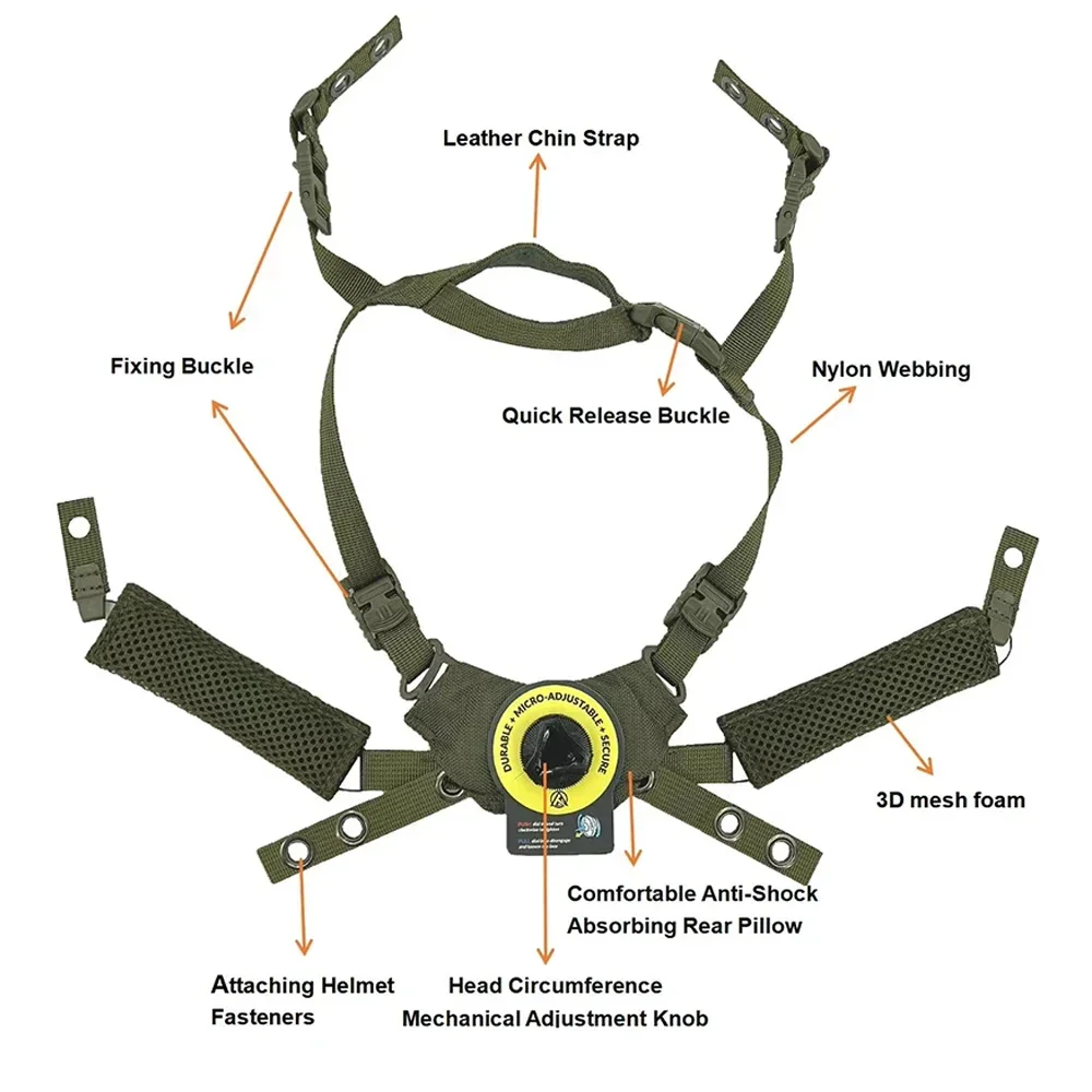 Helmet Dial Suspension System Chin Strap Helmet Padding Kit for Fast for Wendy Helmet Black Spongeand Suspension