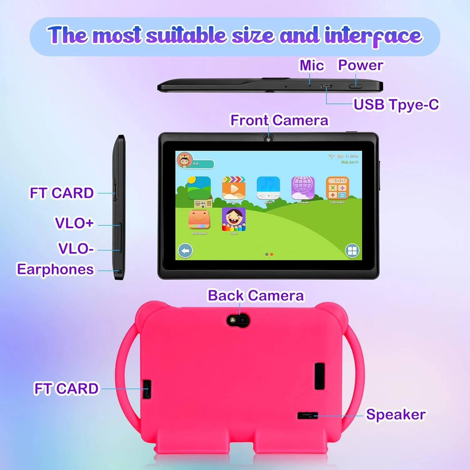 portable 7 Inch Kids Tablet PC Android WIFI Educational Learning Machine MP4 Video Player Bluetooth Speaker 2 Dual Camera Audio