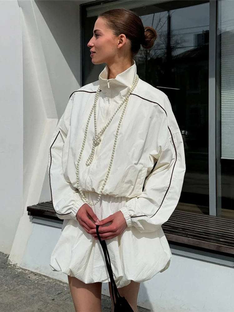 

Macheda Casual Tracksuits 2 Piece Set Women Zip Cardigan Full Sleeve Jacket+Elastic Waist Ruched Skirts Daily Sporty Style Suits