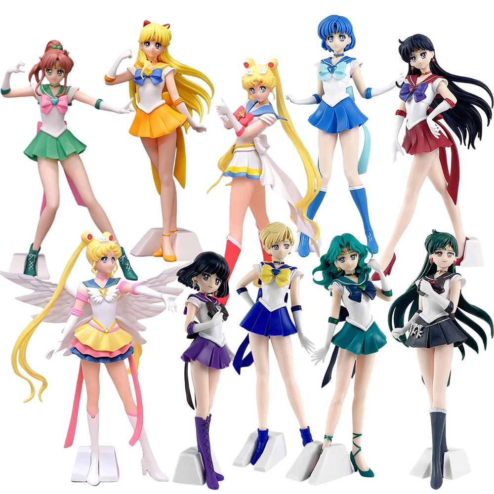 23cm Sailor Moon Anime Figure Model Sailor Mars Mercury Jupiter Venus Saturn Action Figurine PVC Statue Doll Collectible Toys