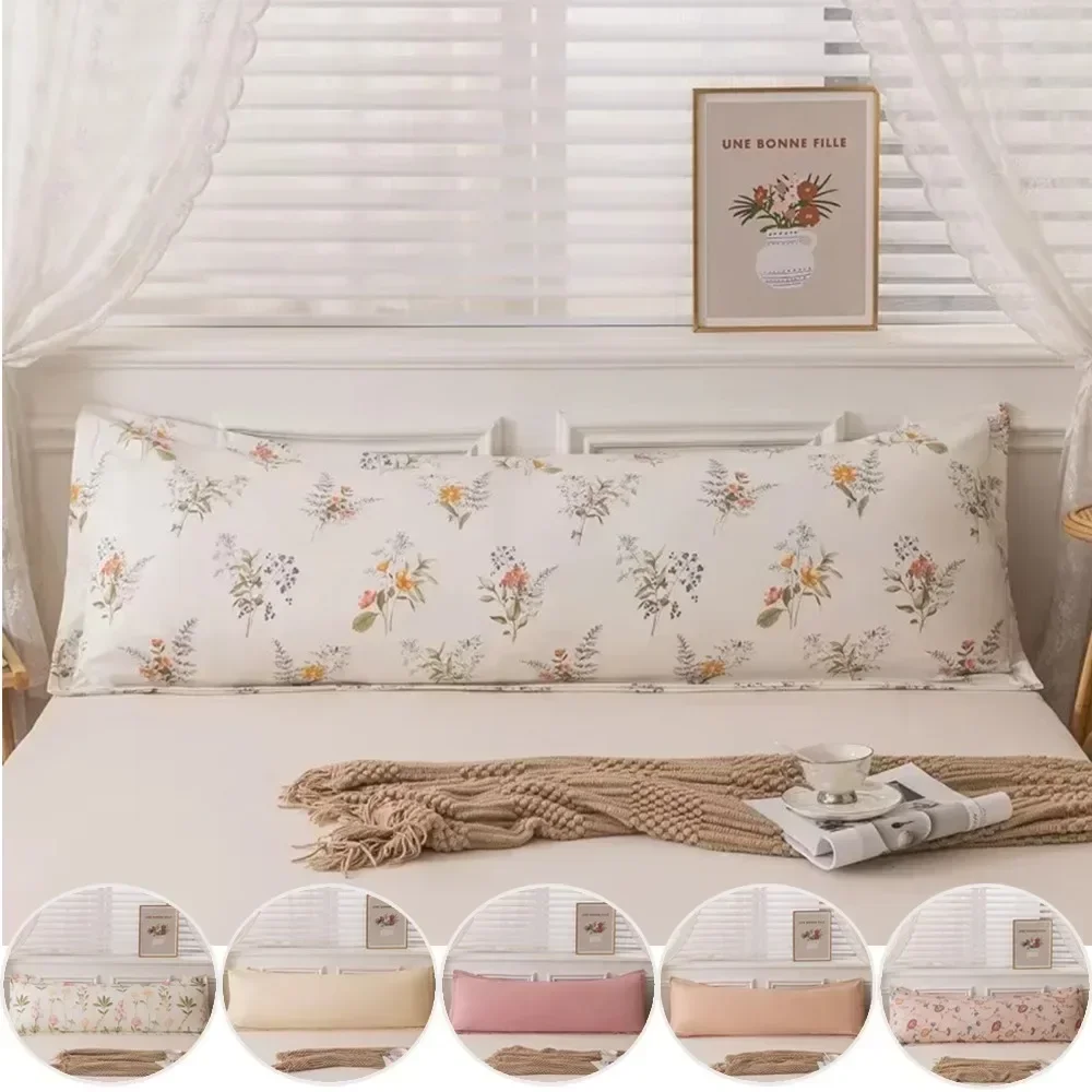 

New Comfortable Long Pillowcase Soft Cotton Double Long Pillow Covers Prints and Solid Colors Home Decoration 120/150/180cm 1pc