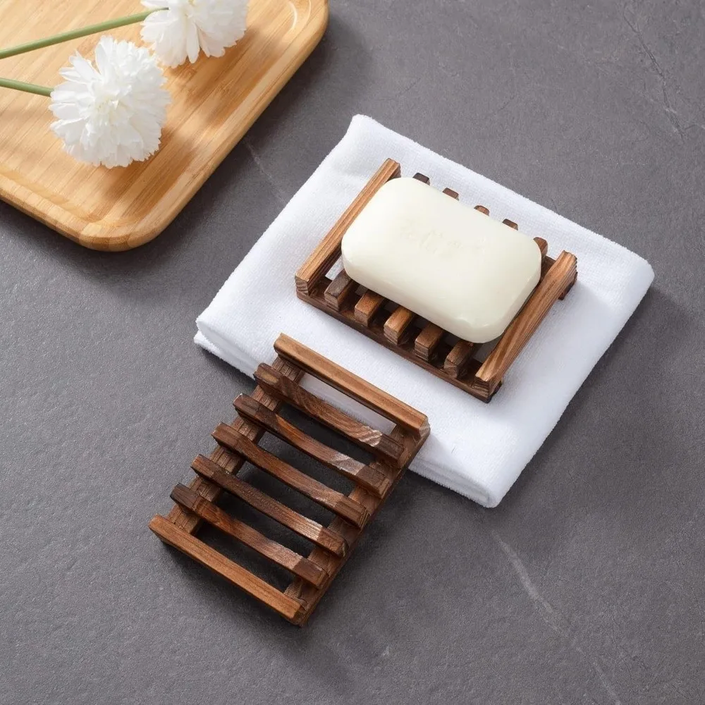 Natural Wood Soap Dish Holder Mildew Resistant Drain Rack Wooden Soap Dish Tray with Self-Draining Soap Box Storage Rack