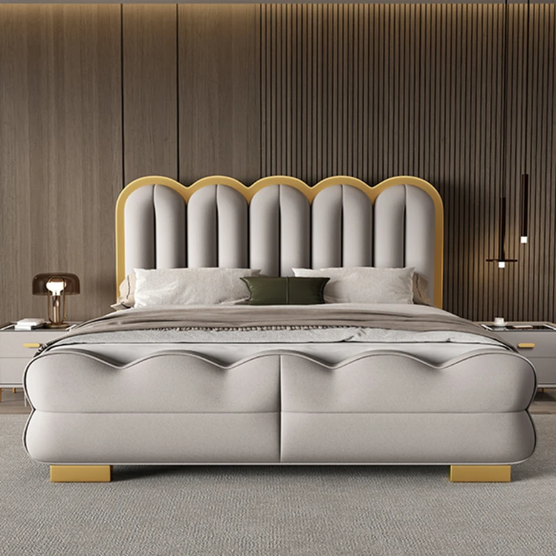 leather Frame Double Bed Queen Luxury Wooden Queen European Double Bed Princess Modern Cama Matrimonial Bedroom Furniture image 2
