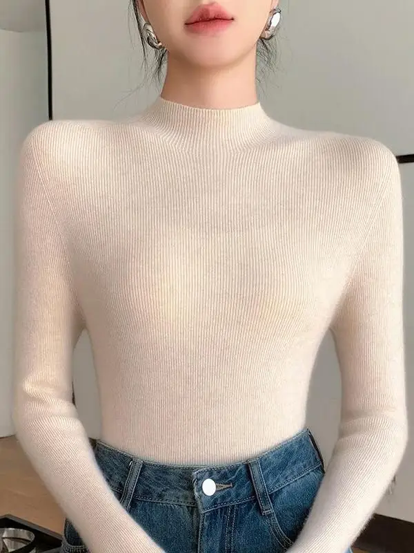 Ele المرأة محبوك رداء علوي من الصوف سليم صالح f عالية طوق قاعدة irt الخريف الشتاء جديد Sle ملابس داخلية أعلى Quali Faion #2