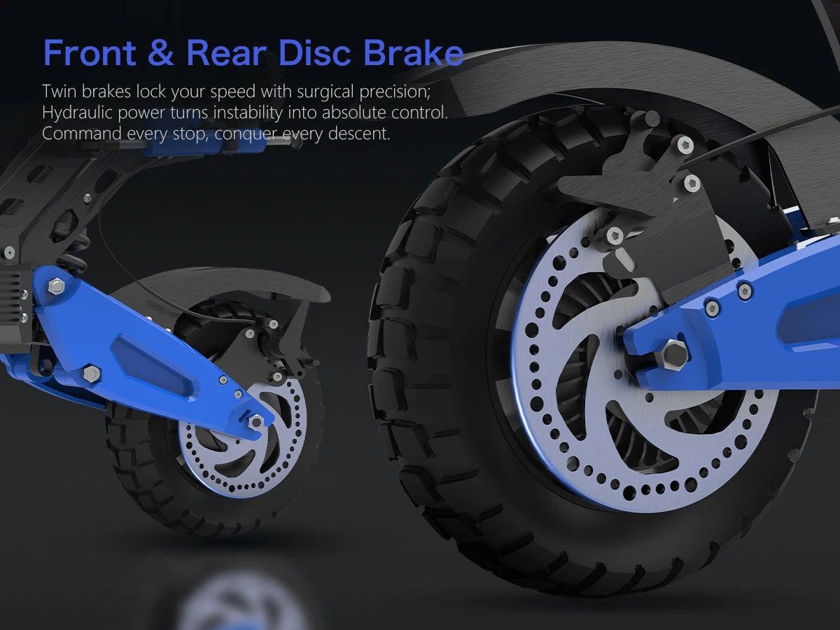 REDDYDY RD2 Electric Offroad Scooter 45MPH Max Speed 3600W Peak Dual Motors Adult Scooter 60V18.2Ah High Capacity Battery 50Miles Max Range 3-riding Modes 10.5" Off-Road Tires Dual Hydraulic Disc Brakes Dual Shock Absorbers NFC Unlocking APP Smart Control