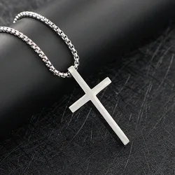 Simple Geometric Cross Pendant Necklace For Women Metal Jewelry Silver Color Chain Choker Men Party Gift Accessories